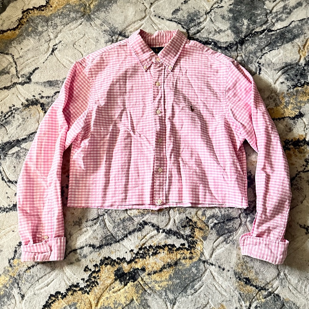 Cropped Pink Polo Button Up